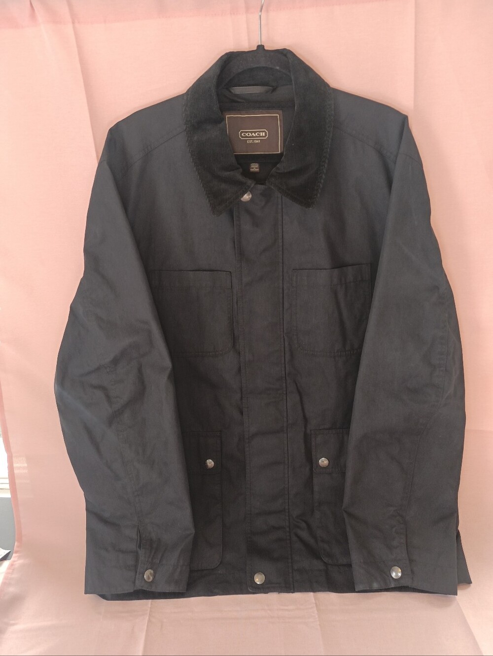 Coach Black Cotton Canvas Utility Jacket with Corduroy Collar Mens